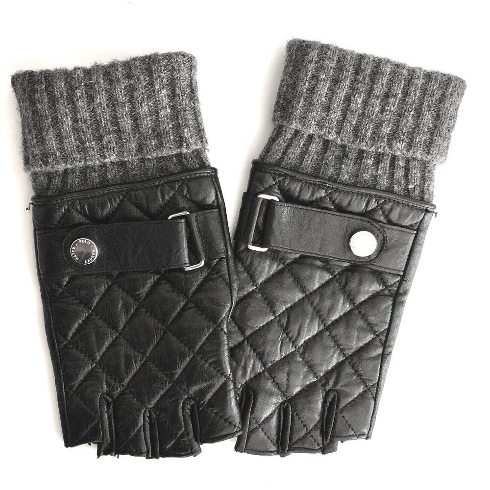 Ralph Lauren Quilted Fingerless Leather Gloves